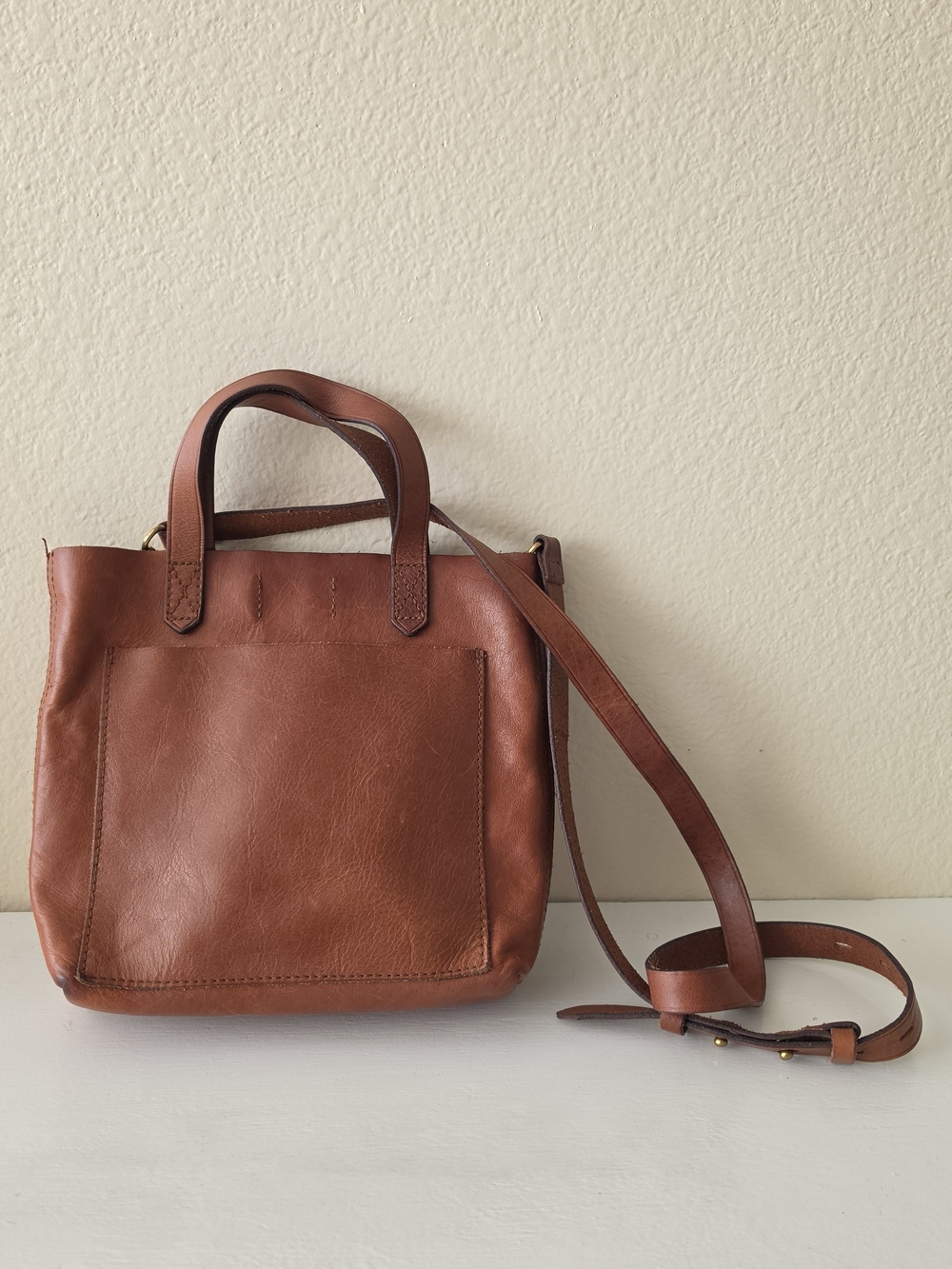 Madewell Chestnut Brown Leather Crossbody Tote